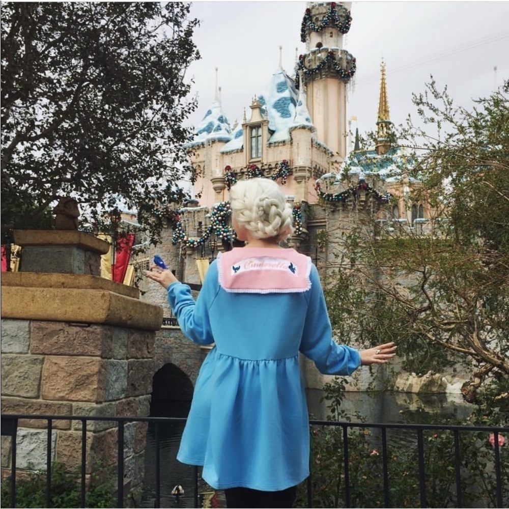 Lazy‎ Oaf X Disney Cinderella Sweater Dress Blue Pink Long Sleeve Size Small GUC